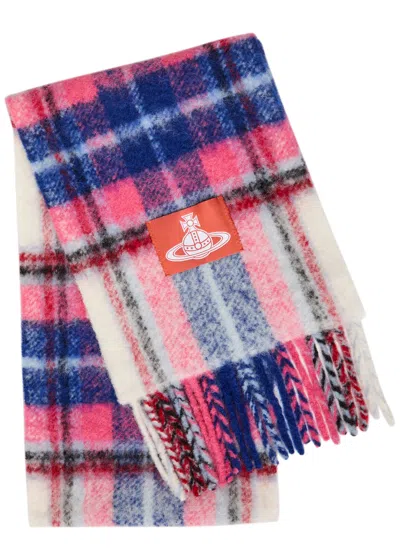 Vivienne Westwood Plaid Alpaca-blend Scarf In Pink