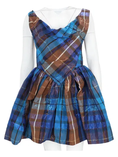 Vivienne Westwood Plaid Blue Mini Dress With Fitted Bodice