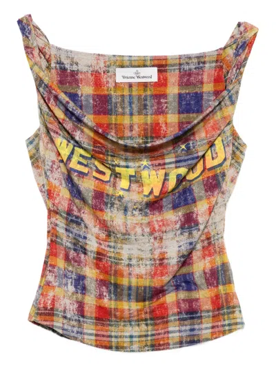 Vivienne Westwood Plaid Draped Tank Top In Red