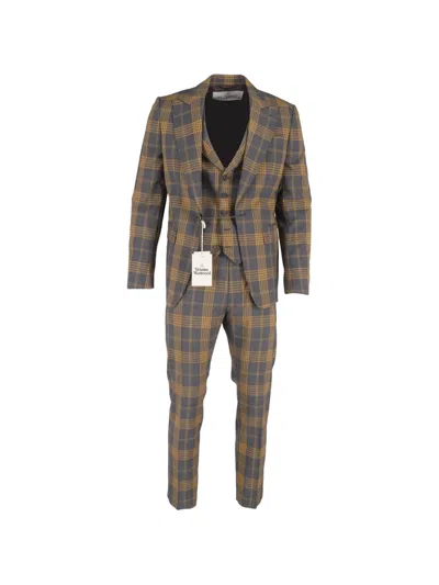 Pre-owned Vivienne Westwood Plaid-pattern Three-piece Suit In Gray