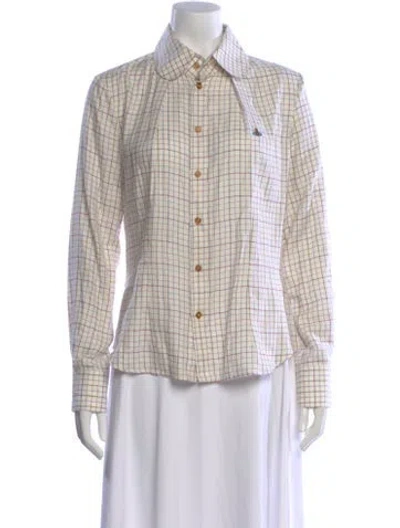 Pre-owned Vivienne Westwood Plaid Print Long Sleeve Button-up Top In Red