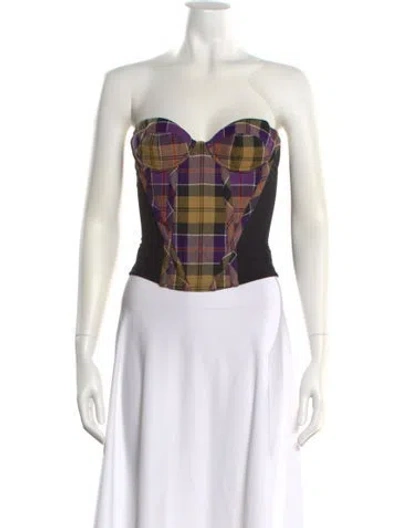 Pre-owned Vivienne Westwood Plaid Print Strapless Crop Top In Black