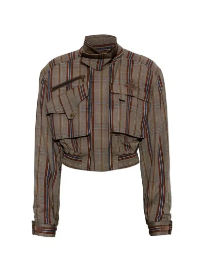 Vivienne Westwood Plaid-check Orb-embroidered Jacket In Brown