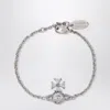 Vivienne Westwood Platinum Orb Logo Bracelet With Crystals In Brown