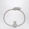 Vivienne Westwood Platinum Orb Logo Bracelet With Crystals In Metallic