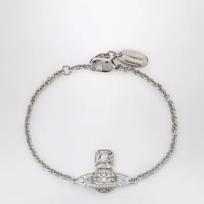 VIVIENNE WESTWOOD PLATINUM ORB LOGO BRACELET WITH CRYSTALS