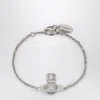 Vivienne Westwood Platinum Orb Logo Bracelet With Crystals In Brown
