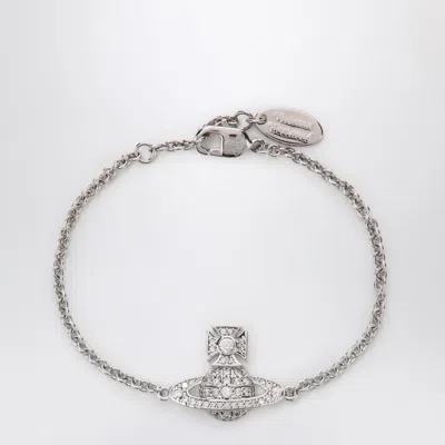 Vivienne Westwood Platinum Orb Logo Bracelet With Crystals In Brown