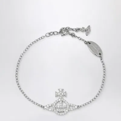 Vivienne Westwood Platinum Orb Logo Bracelet With Crystals In Metallic
