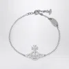 Vivienne Westwood Platinum Orb Logo Bracelet With Crystals In Metallic