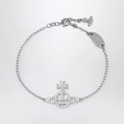 Vivienne Westwood Platinum Orb Logo Bracelet With Crystals In Metallic