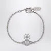 Vivienne Westwood Platinum Orb Logo Bracelet With Crystals In Metallic