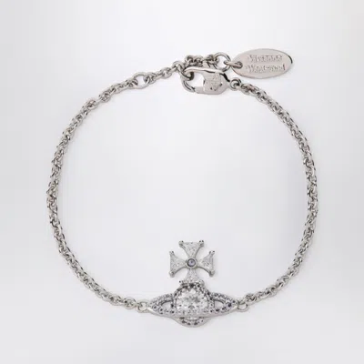 Vivienne Westwood Platinum Orb Logo Bracelet With Crystals In Metallic