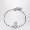 Vivienne Westwood Platinum Orb Logo Bracelet With Crystals In White