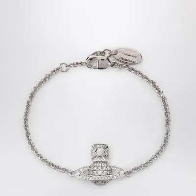 Vivienne Westwood Platinum Orb Logo Bracelet With Crystals In Metallic