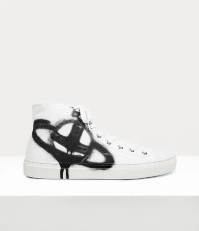 Vivienne Westwood Orb-print Canvas High-top Sneakers In White And Black