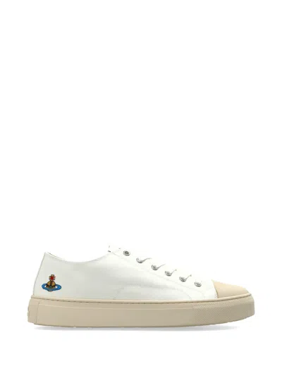 Vivienne Westwood Neutrals Low Top Primsoll Cotton Sneakers In White