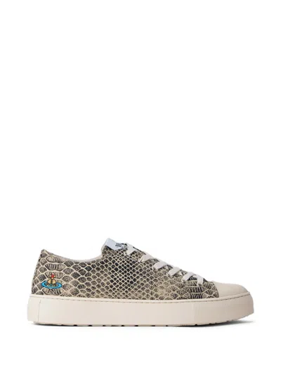 Vivienne Westwood Plimsoll Snake-effect Low-top Sneakers In Gray