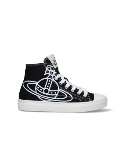 Vivienne Westwood Black Plimsoll High Top Canvas Sneakers In Multi