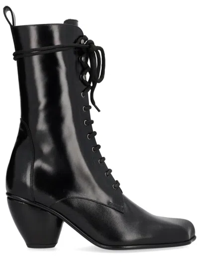 VIVIENNE WESTWOOD POLISHED LEATHER BOOTS WITH SCULPTED BLOCK HEEL