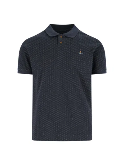 Vivienne Westwood Polka Dot Cotton Polo With Classic Collar In Black