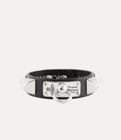 Vivienne Westwood Polly Bracelet Platinum-black-patina-black-leather Platinum-black-patina-black-leather Women In Multi