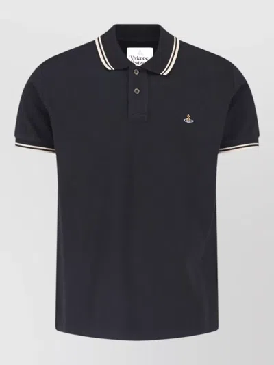 Vivienne Westwood Polo Collar Shirt Contrast Trim Short Sleeves In Black