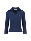 Vivienne Westwood Ribbed Collared Top Short Sleeves In Blue