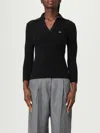 Vivienne Westwood Ribbed Texture V-neck Polo With Long Sleeves In Black
