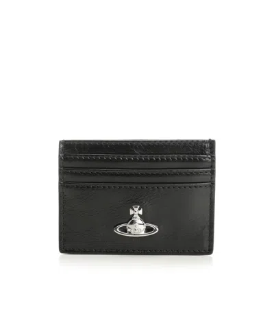 Vivienne Westwood Orb Grained Leather Card Holder In Black
