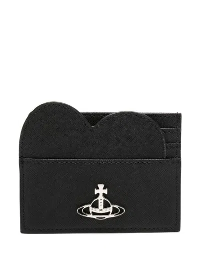 Vivienne Westwood Heart Saffiano Effect Cardholder In Black