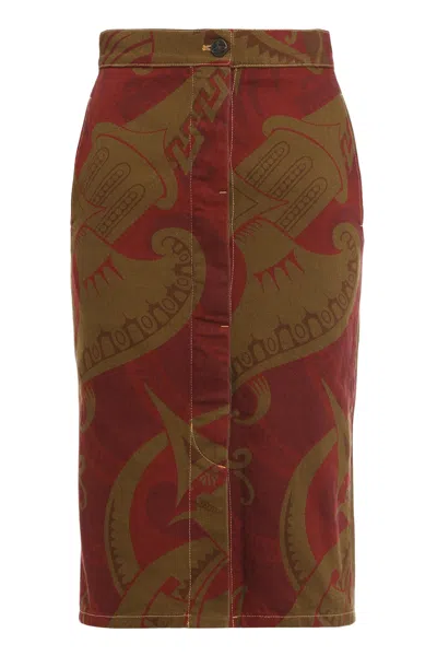 Vivienne Westwood Printed Cotton Skirt In Red