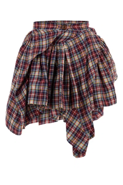 Vivienne Westwood Linen Blend Mini Skirt With Plaid Pattern In Multicolour