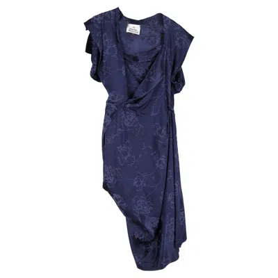 Vivienne Westwood Printed Midi Dress In Navy Blue Silk