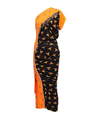Vivienne Westwood Printed One-shoulder Midi Dress In Black