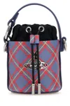 Vivienne Westwood Printed Synthetic Leather Mini Daisy Bucket Bag In Blueorangetartan