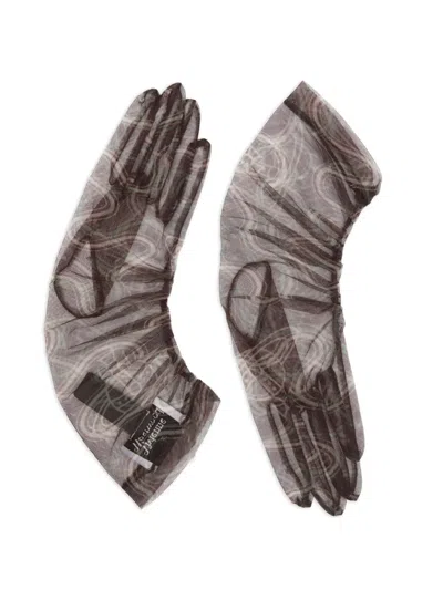 Vivienne Westwood Printed Tulle Gloves In Brown