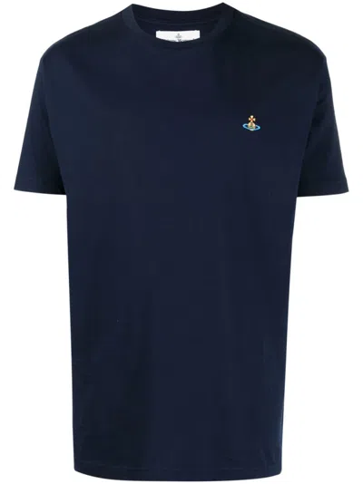 Vivienne Westwood Prussian Blue Organic Cotton T-shirt With Signature Orb Logo