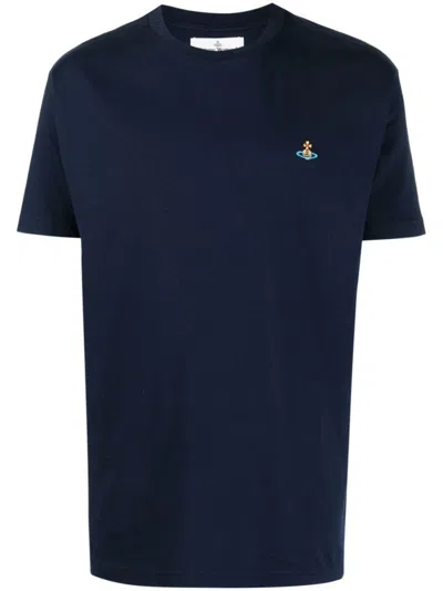 Vivienne Westwood Prussian Blue Organic Cotton T-shirt With Signature Orb Logo