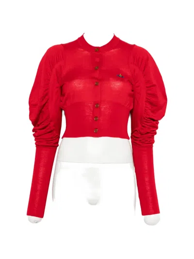 Vivienne Westwood Eli Cardigan Crew Neck Ruched Sleeves In Red
