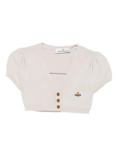 Vivienne Westwood Puff-sleeve Orb Cropped Cardigan In Neutral