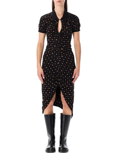 Vivienne Westwood Collared Dress With Front Slit And Keyhole In Black