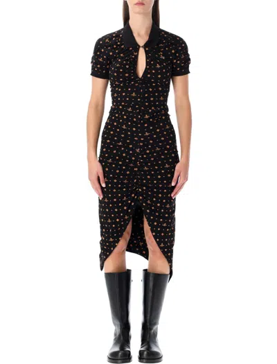 Vivienne Westwood Collared Dress With Front Slit And Keyhole In Black