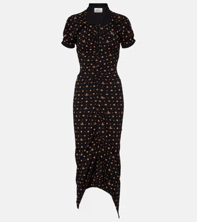 Vivienne Westwood Pulling Draped Cotton Midi Dress In Black