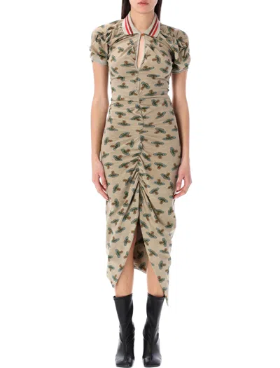 Vivienne Westwood Beige Pulling Midi Dress In Sand Overdyed