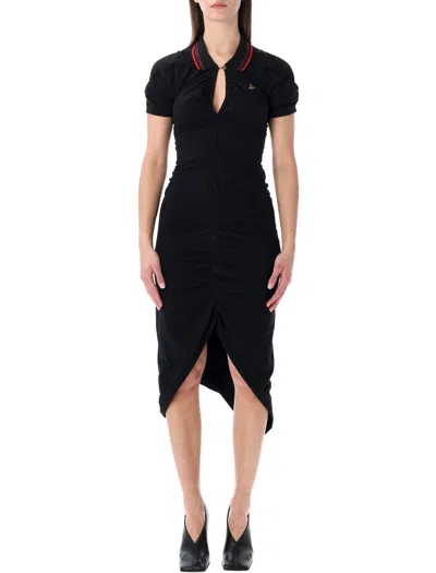 Vivienne Westwood Ruched Polo Dress Asymmetric Hem Keyhole In Black