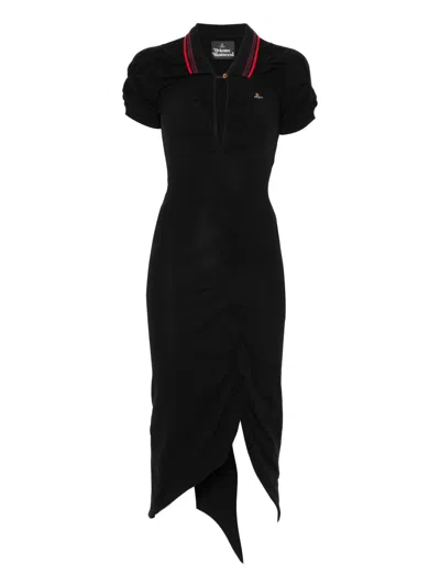 Vivienne Westwood Pulling Ruched Fitted Midi Dress In Black