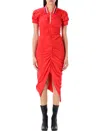 Vivienne Westwood Pulling Ruched Asymmetric Cotton Midi Dress In Hibiscus