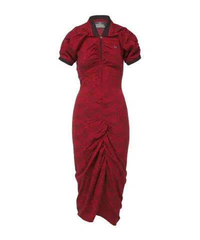 Vivienne Westwood Pulling Dress Jacquard Piquet Graffiti-orbs Xl Women In Brown