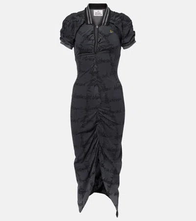 VIVIENNE WESTWOOD PULLING GATHERED COTTON PIQUE MIDI DRESS